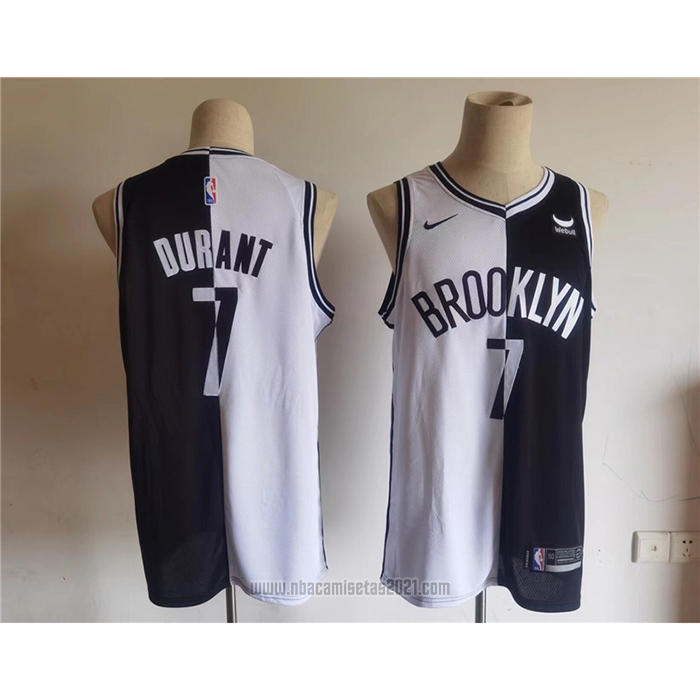 Camiseta Brooklyn Nets Kevin Durant #7 Split Negro Blanco